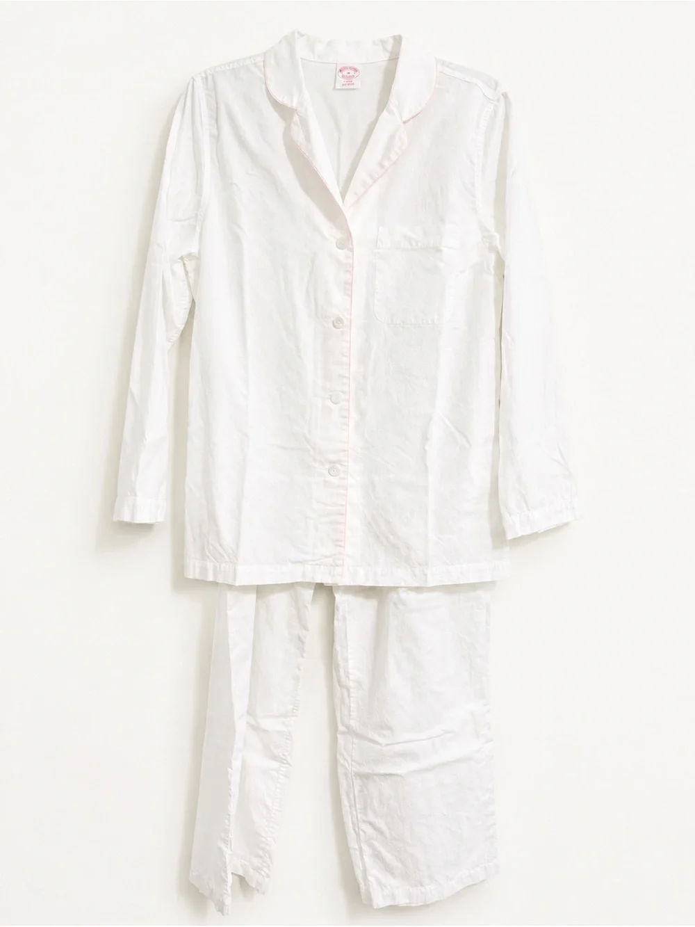 Brooks Brothers White Cotton Pajama Set Pink Piping M